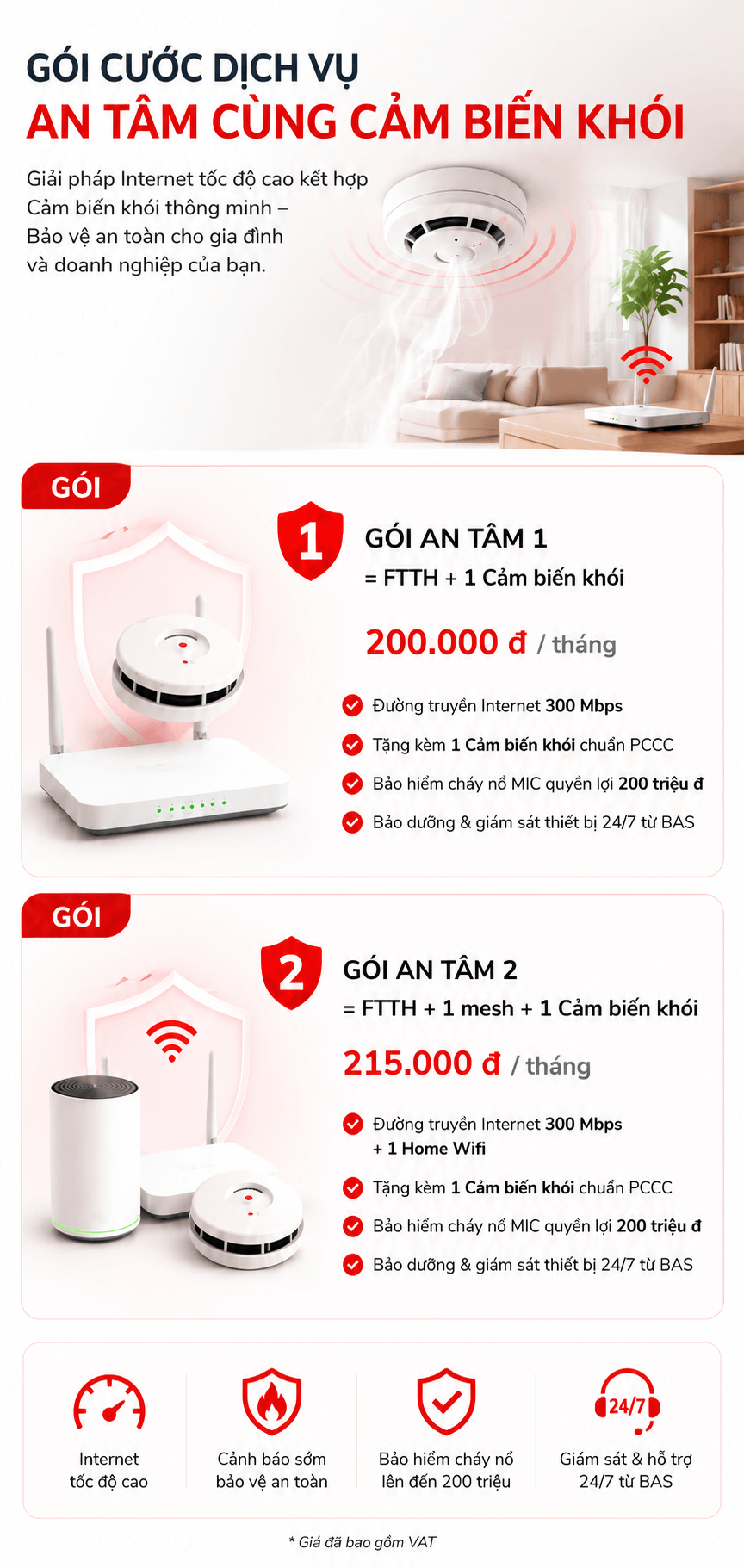 Gói cước An Tâm cùng Cảm biến khói - Internet Viettel