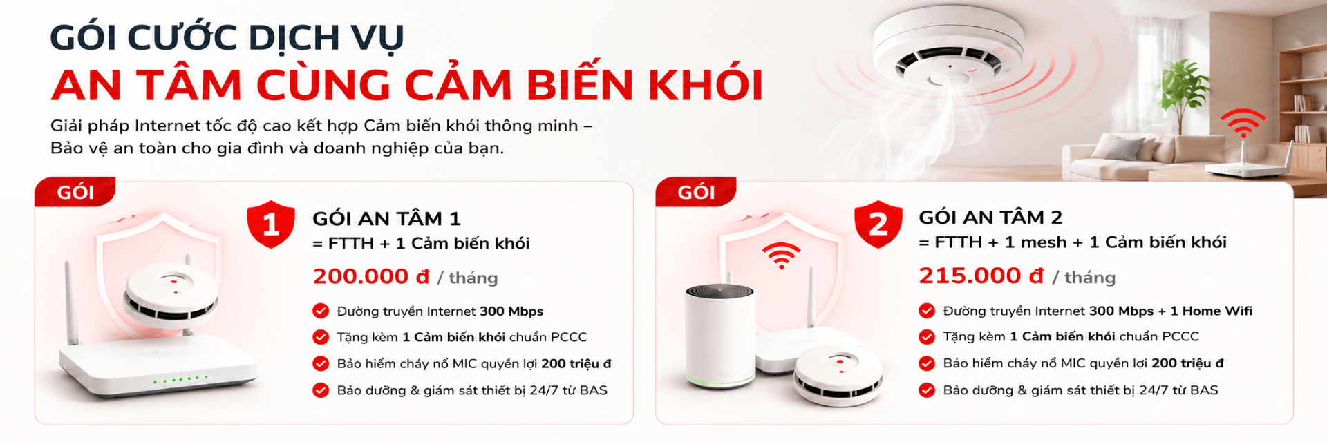 Gói cước An Tâm cùng Cảm biến khói - Internet Viettel